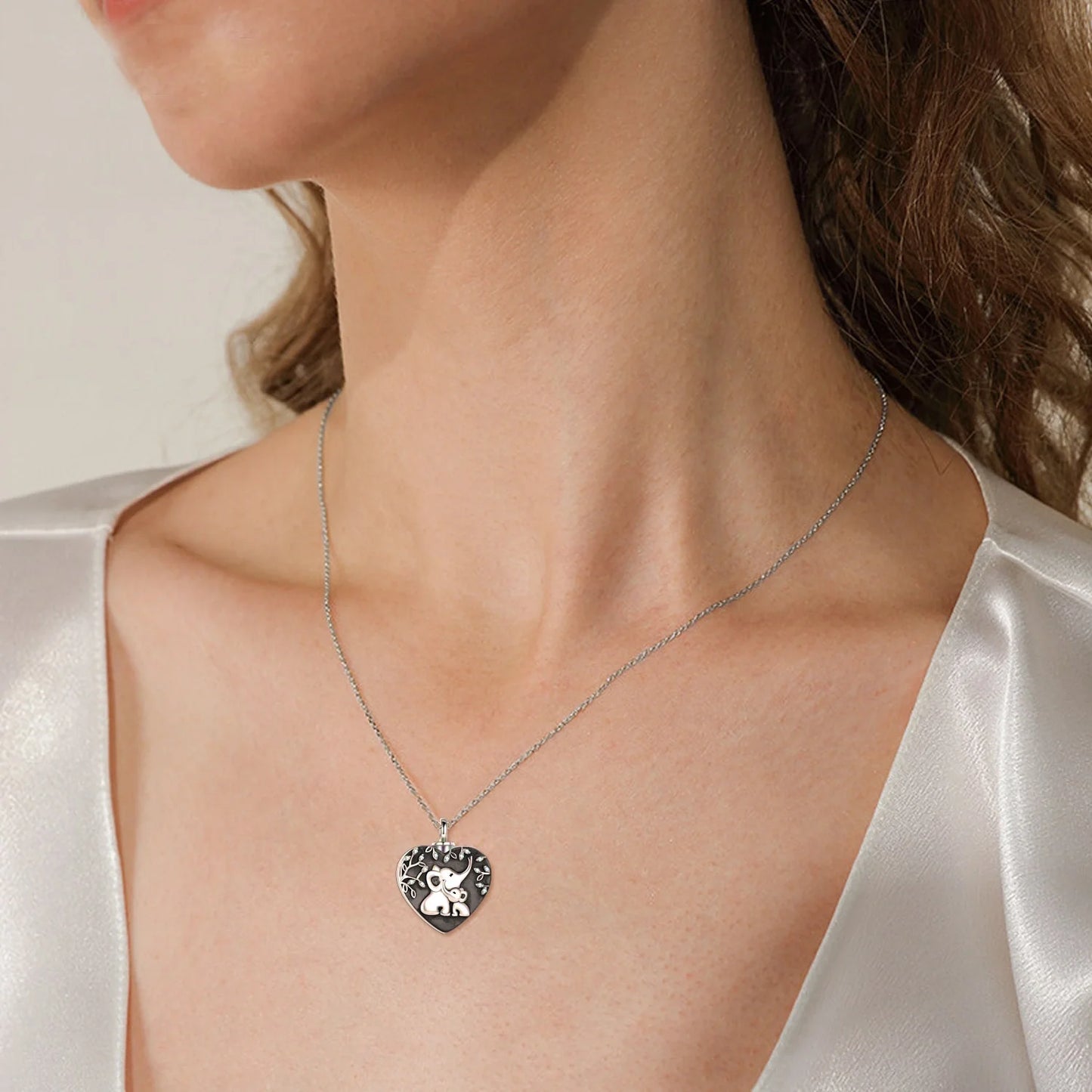 Elephants Embrace Cremation Pendant