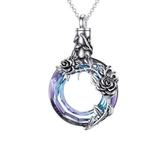 Gemstone Rose Wreath Cremation Pendant