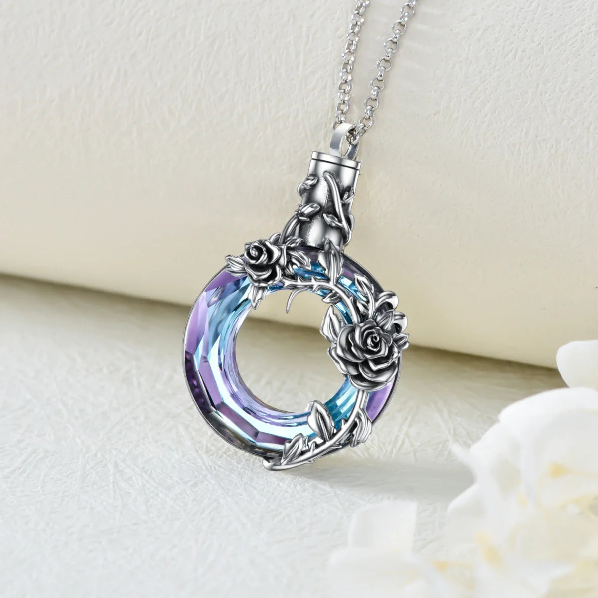 Gemstone Rose Wreath Cremation Pendant
