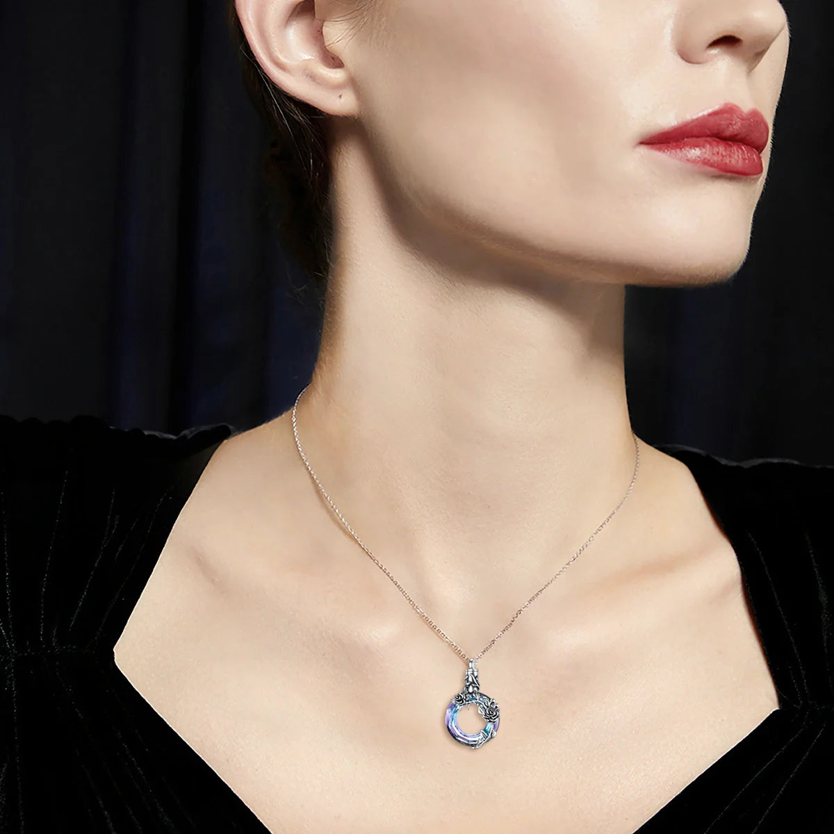 Gemstone Rose Wreath Cremation Pendant