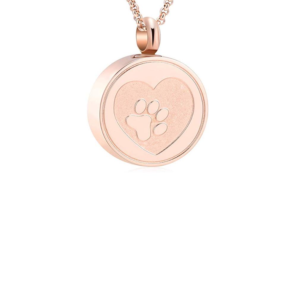 Paw Print Tribute Rose Gold Cremation Necklace