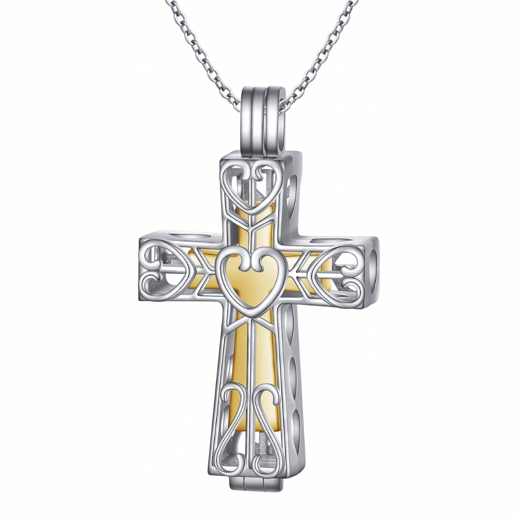 Hollow Gold Cross Cremation Pendant