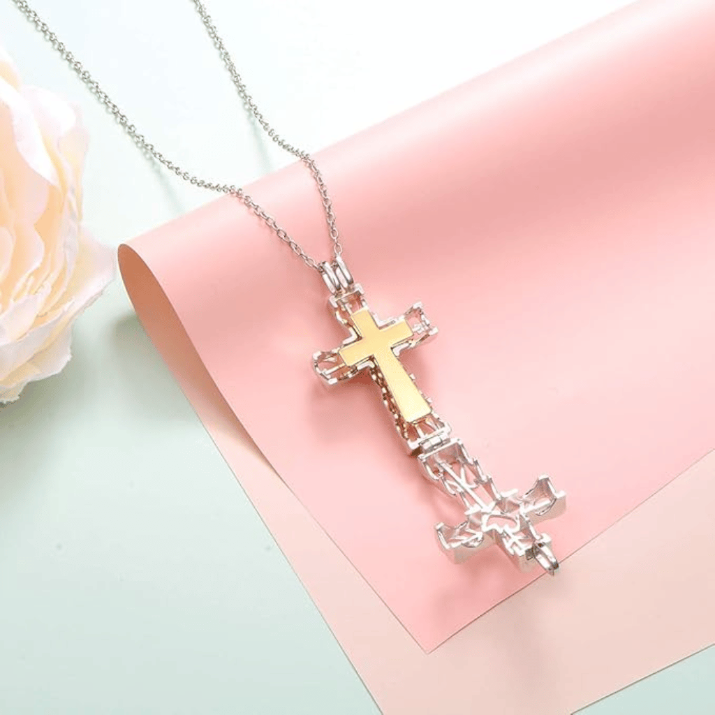 Hollow Gold Cross Cremation Pendant