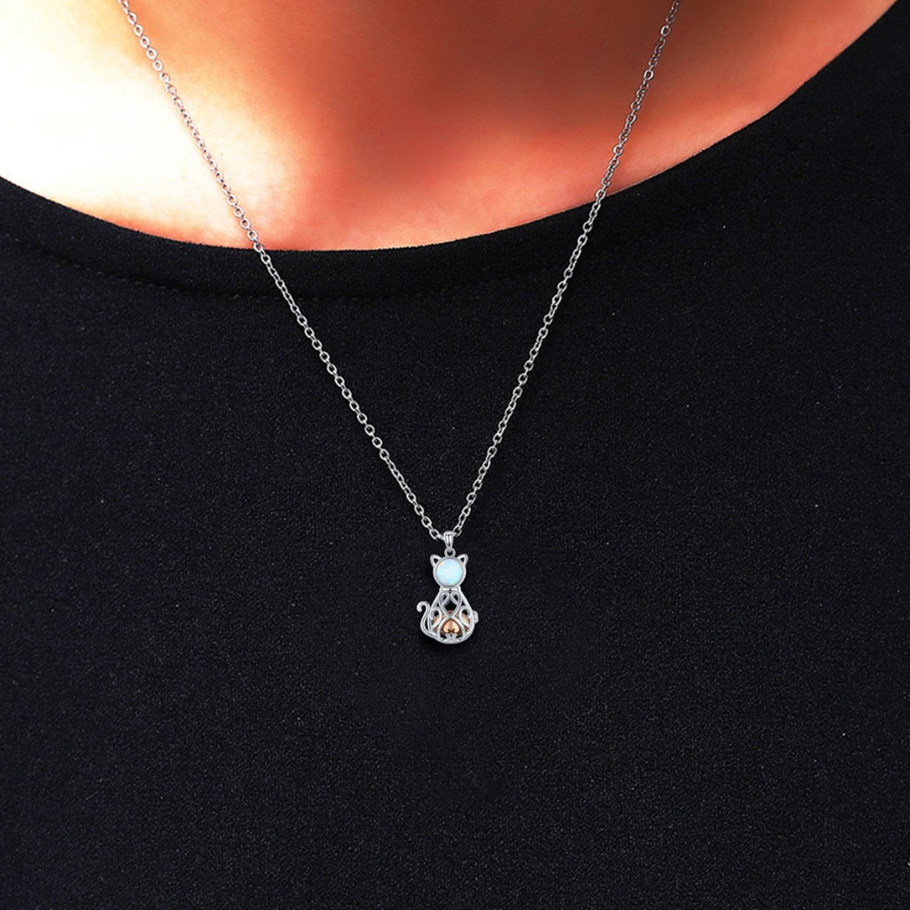 Opal Cat Cremation Necklace