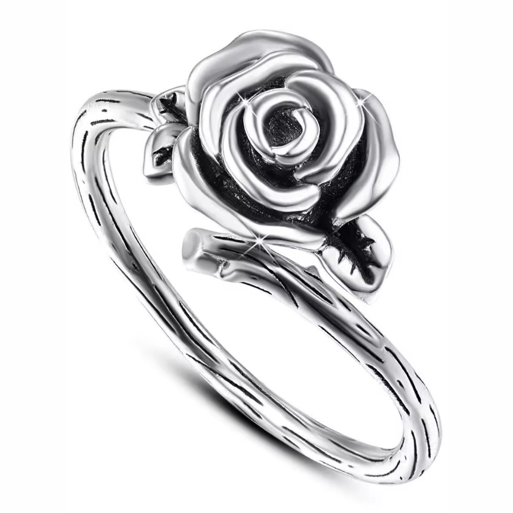 Silver Rose Adjustable Cremation Ring